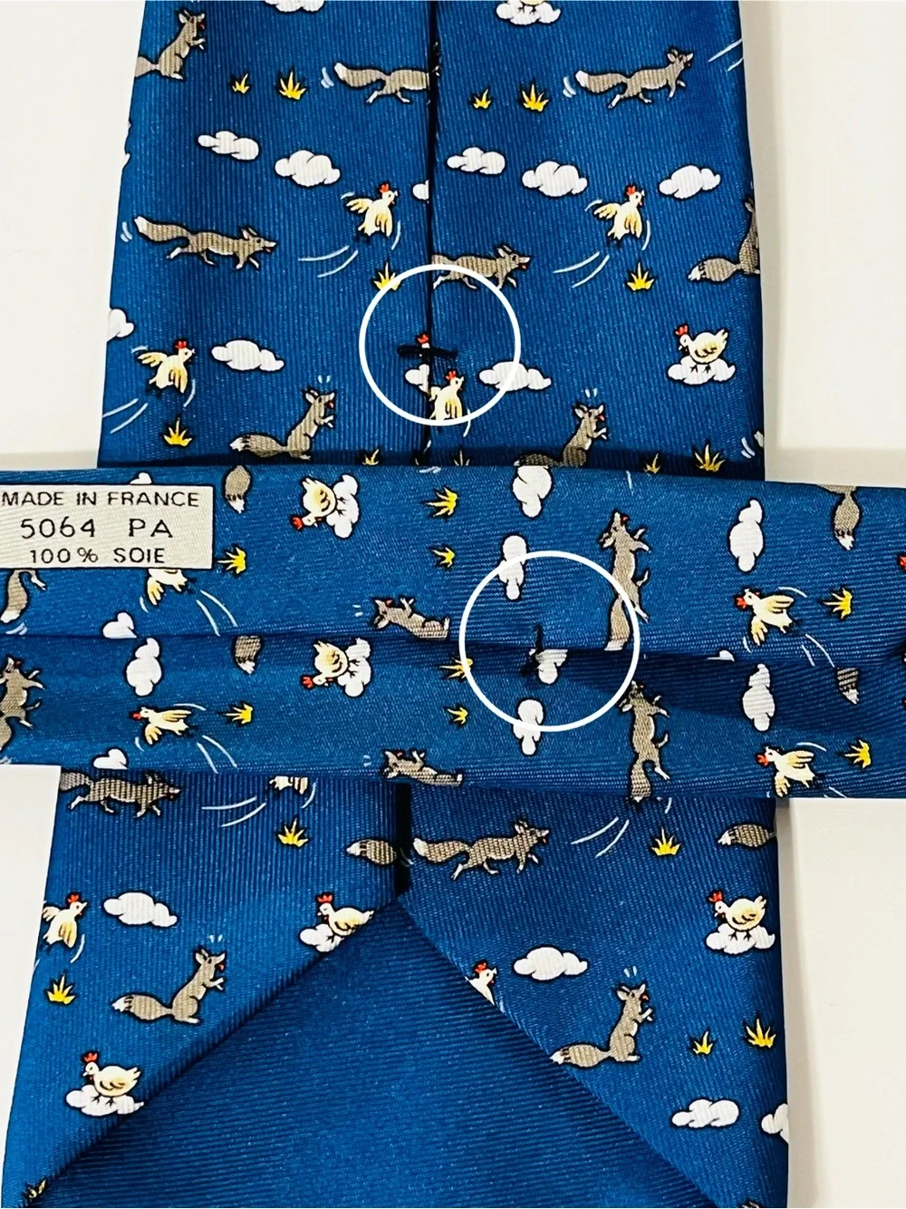 HERMES 5064 PA Men’s Neck Tie 100% Silk Vintage France Fox Chicken Fathers Day